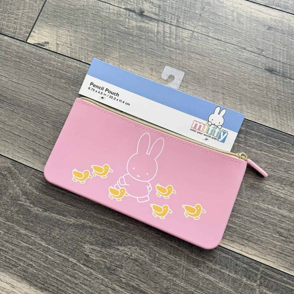 MIFFY‎ Bunny w/ Ducks Pastel Pink Silicone Pencil Pouch 8.75